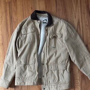 Mountain Khakis Men's Tan Jacket with Dark Brown Collar